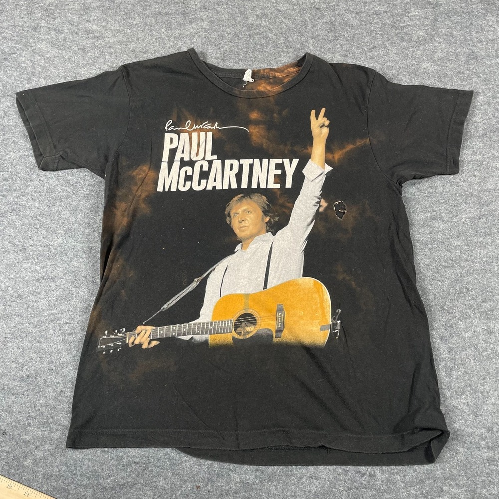 Tultex T Shirt Mens Medium M Black Paul McCartney Faded Distressed Detroit 2011